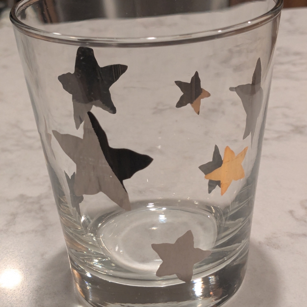 Crate And Barrel Star Patterned Glass Tumblers, Set Of Six In Box